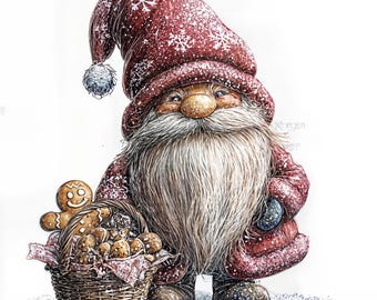 Christmas Gnomes Clipart | Holiday Nordic Gnome 12 JPG | Watercolor Winter Gnome Illustrations for Cards, Stickers, Sublimation and Crafts