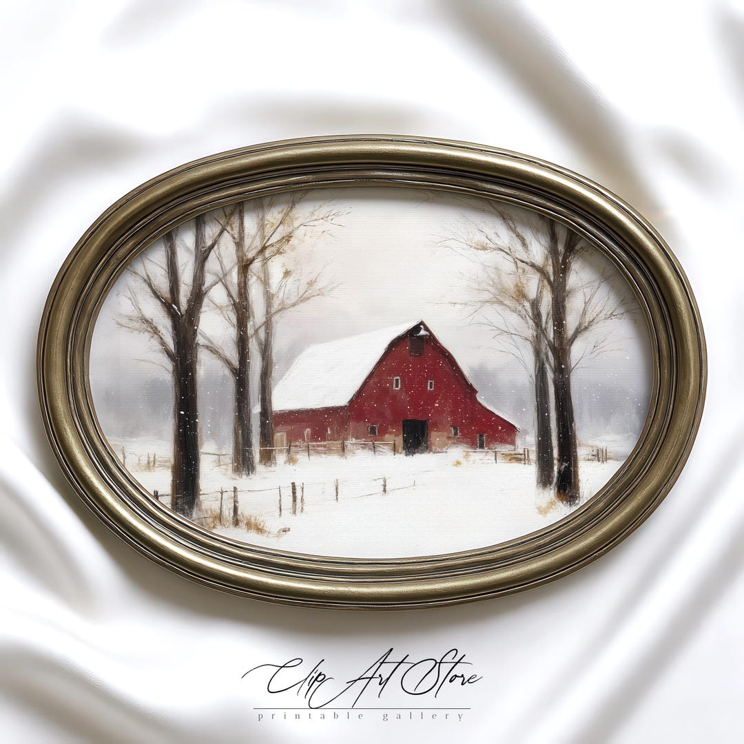 Winter Red Barn Printable Art | Rustic Farmhouse Christmas Wall Decor ...