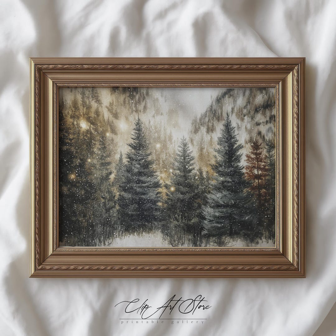 Winter Forest Printable Art | Snowy Pine Tree Landscape Painting ...