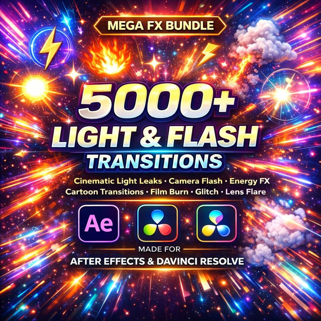 5000+ Light & Flash Transitions Bundle | After Effects, Davinci Resolve ...