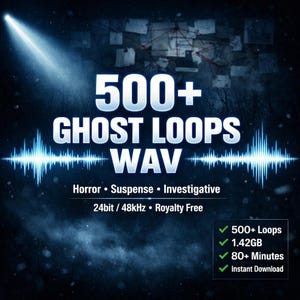 500+ Ghost loopar | Filmiska WAV-loopar | Professionellt film- och spelljudbibliotek | 24-bitars 48 kHz royaltyfritt musikpaket | Spänning, omgivande ljud