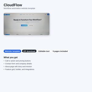 CloudFlow website template | Moderne SaaS landingspagina | HTML, CSS en JavaScript klaar voor gebruik | Website voor bedrijfsautomatisering