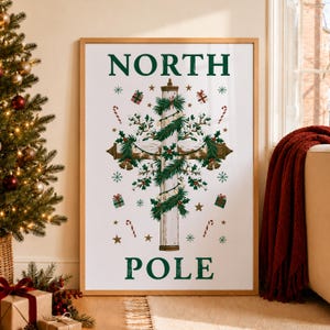 Wandbild „Nordpol“, Vintage-Weihnachtsschild-Druck, rustikale Weihnachtsdeko, Weihnachtsposter im Landhausstil, digitaler Download