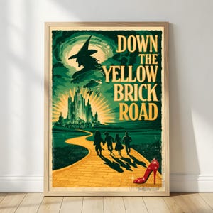 Yellow Brick Road Poster, Wizard of Oz Wall Art, Emerald City Print, Vintage Fantasy Decor, Ruby Slippers Art, Digital Download