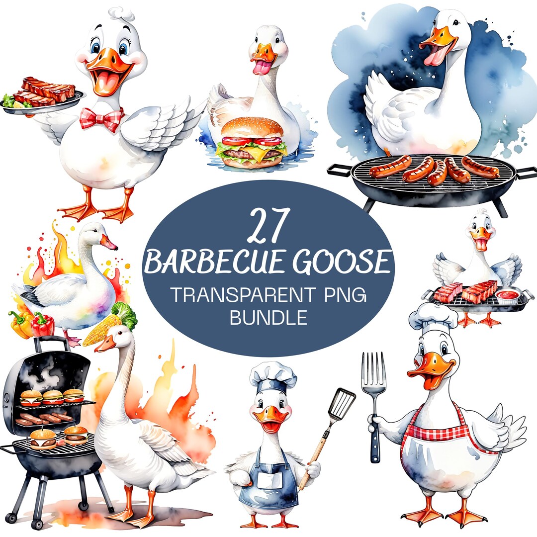 27 Barbecue Goose PNG Bundle, Funny BBQ Goose Clipart, Grilling Goose ...