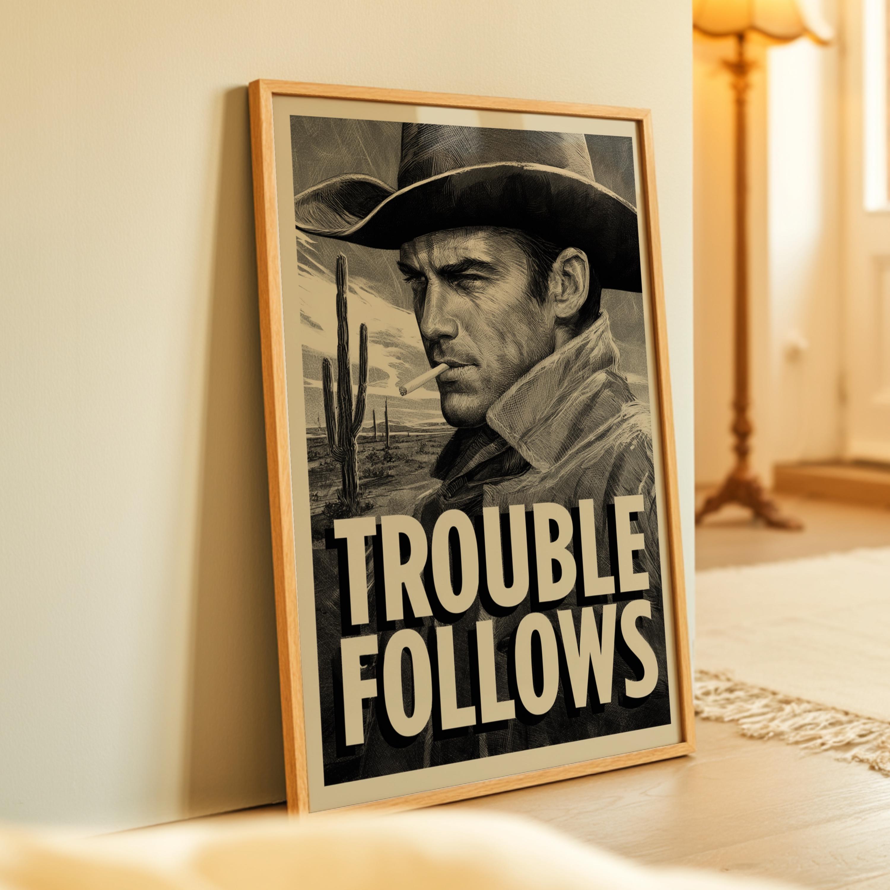 Vintage Cowboy Wall Art Poster, Retro Western Print, Rustic Americana ...