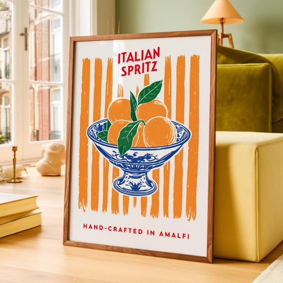 Italian Spritz Amalfi Coast Poster, Aperol Spritz Citrus Wall Art