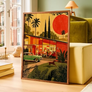 Poster di Palm Springs in stile metà secolo, decorazione murale retrò per casa nel deserto, stampa vintage della California, download digitale