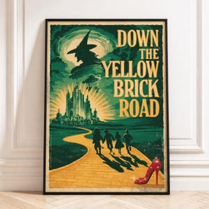 Yellow Brick Road Poster, Wizard of Oz Wall Art, Emerald City Print, Vintage Fantasy Decor, Ruby Slippers Art, Digital Download