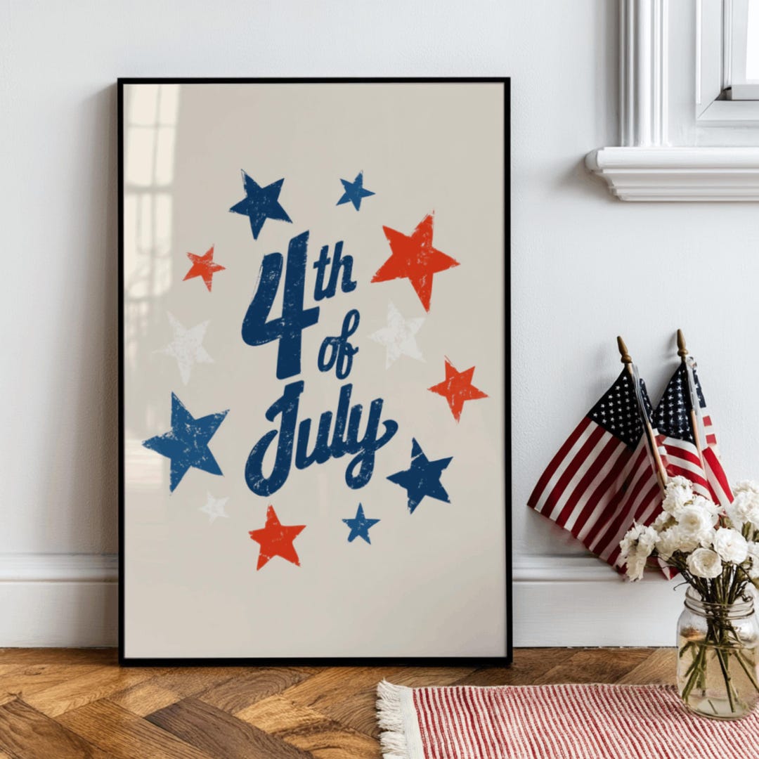 4th of July Patriotic Wall Art Print, Retro Americana Independence Day ...