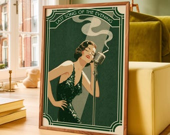 Vintage jazzsångare väggkonst poster, retro loungetryck, art déco musikdekor