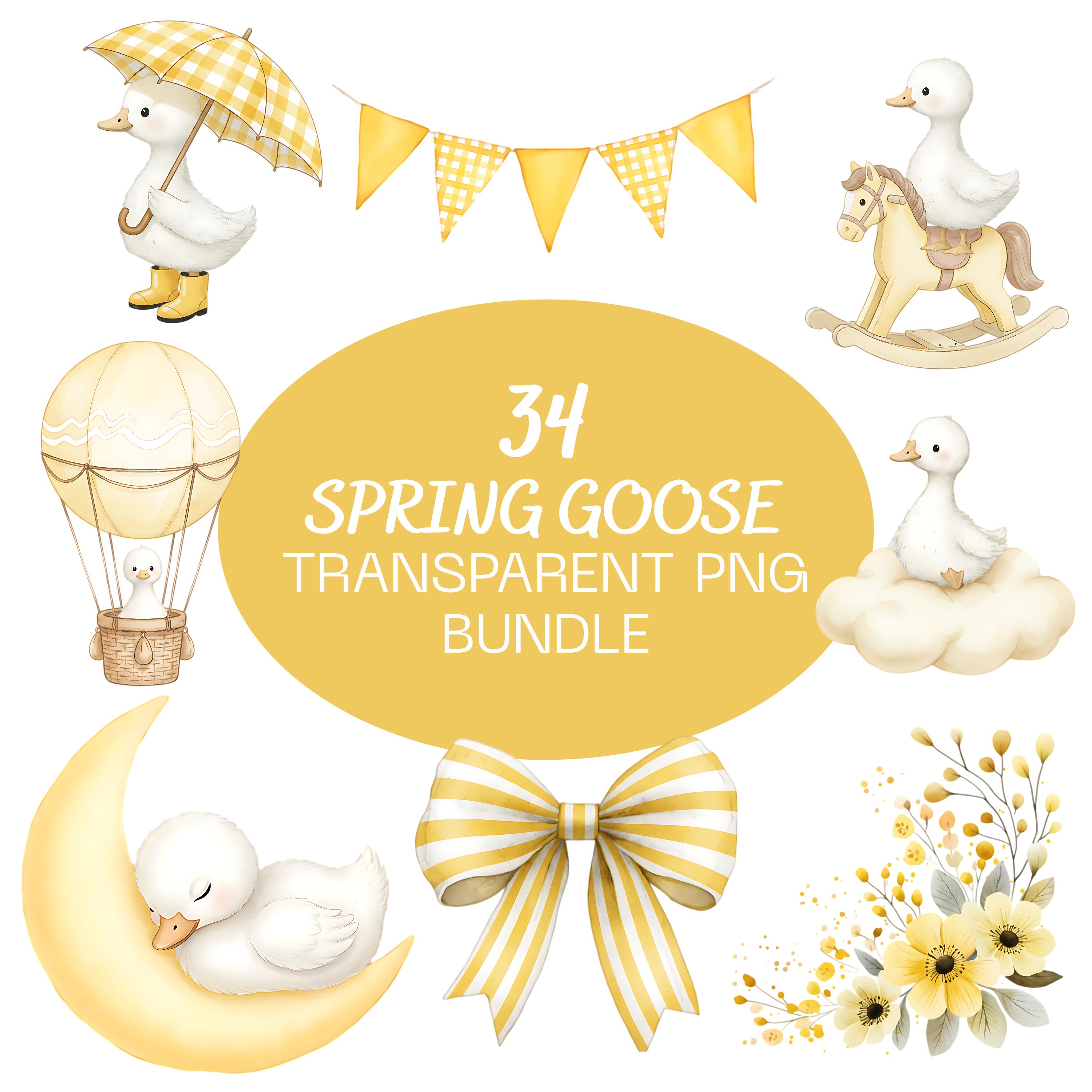 Springtime Goose Spring Goose Clipart Bundle | 34 Watercolor Goose Pngs | Yellow Floral ...