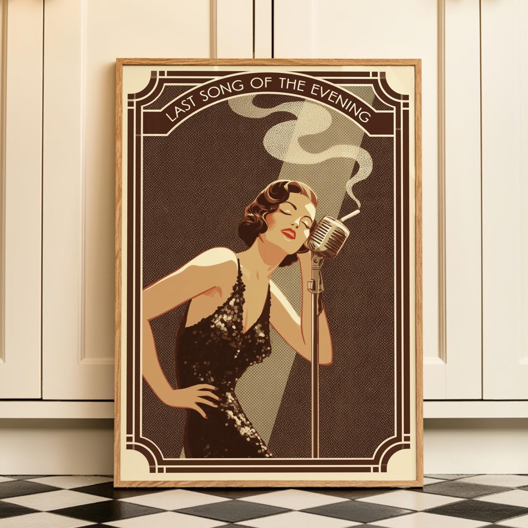 Vintage Jazz Singer Wall Art Poster, Retro Lounge Print, Art Deco Music ...