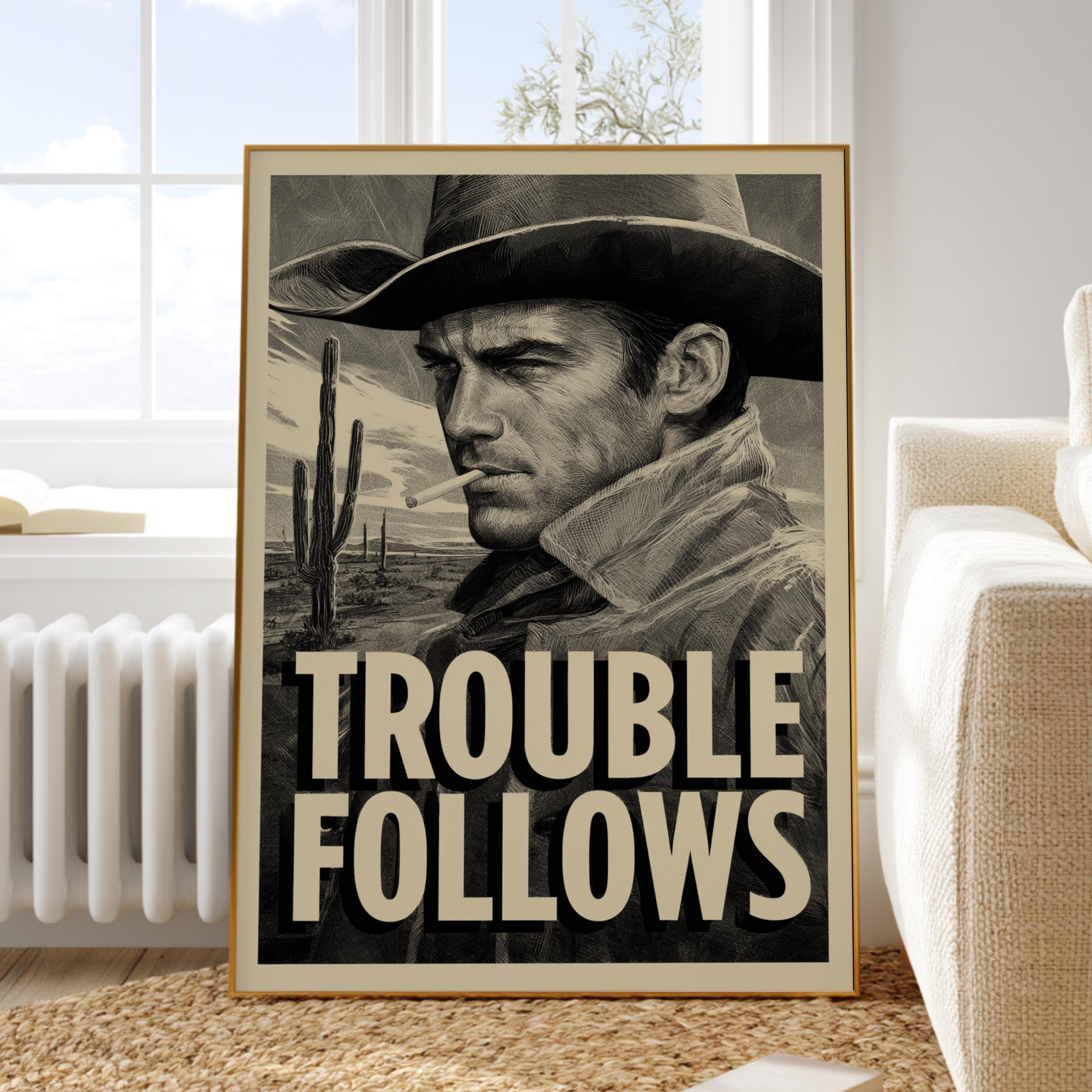Vintage Cowboy Wall Art Poster, Retro Western Print, Rustic Americana ...
