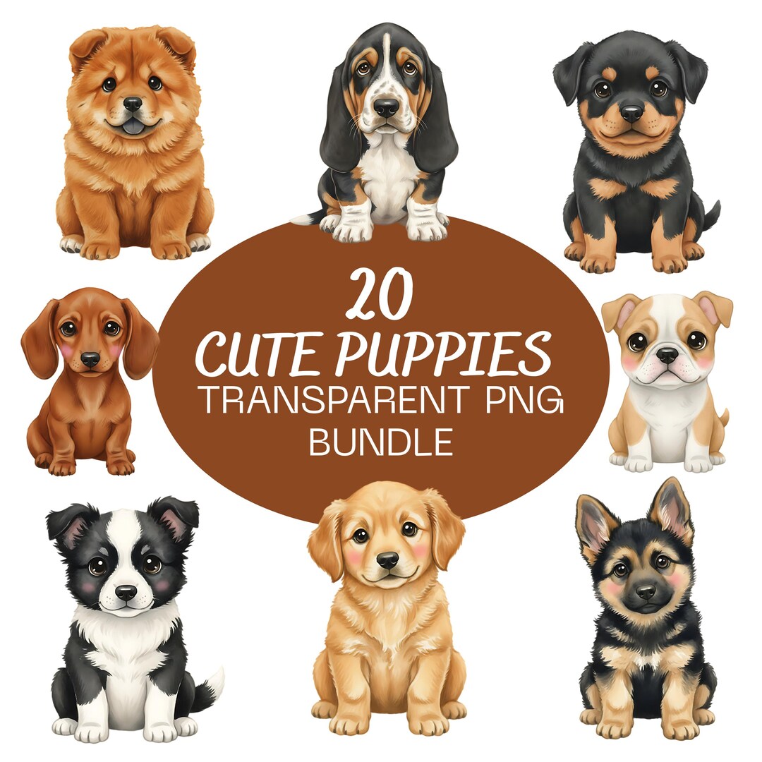 Cute Puppy PNG Clipart Bundle | 20 Nursery Dog Graphics | Sublimation ...