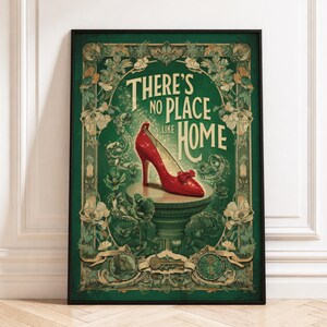 There’s No Place Like Home Wizard of Oz Poster, Ruby Slippers Emerald City Wall Art, Vintage Fantasy Movie Quote Print, Digital Download