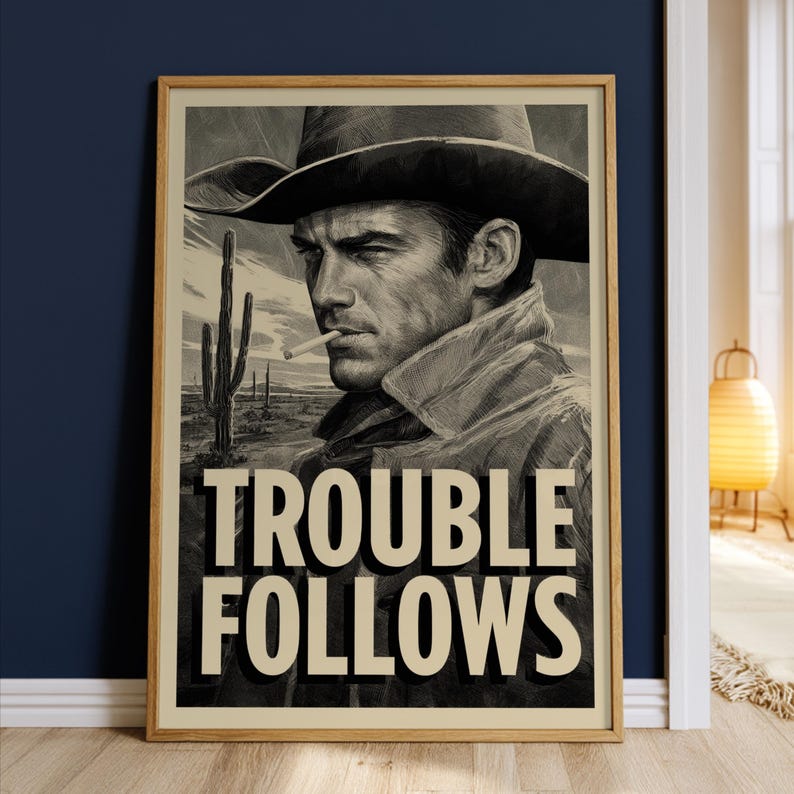 Vintage Cowboy Wall Art Poster, Retro Western Print, Rustic Americana ...