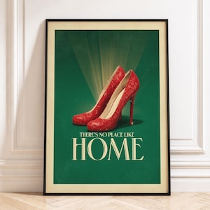 No hay lugar como el hogar (lámina), arte mural inspirado en el Mago de Oz, póster de zapatillas de rubí, decoración con cita de película vintage, arte cinematográfico retro, digital