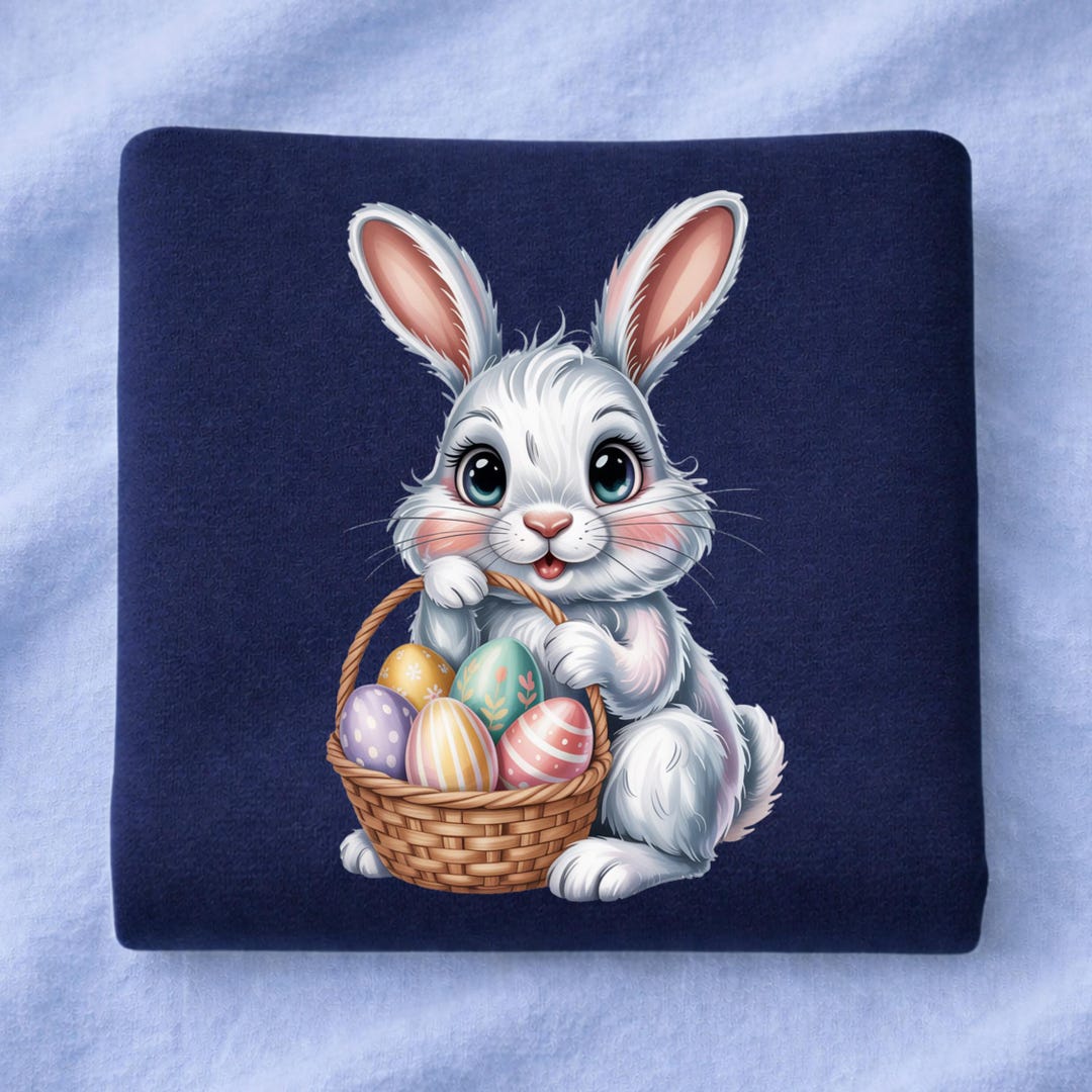 Easter Bunny With Basket PNG Clipart Cute White Rabbit Holding Colorful ...