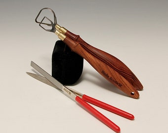 A set of 2 Tungsten Carbide Looping Tools (Pear & Square-Shaped) with Oval Mopane Wooden Handles and 2 diamond files by Hsin-Chuen Lin