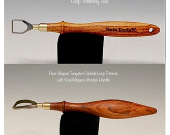 Pear & Square-Shaped Tungsten Carbide Pottery Loop Trimming Tools with Oval Mopane Wooden Handles~ Designed by Hsin-Chuen Lin