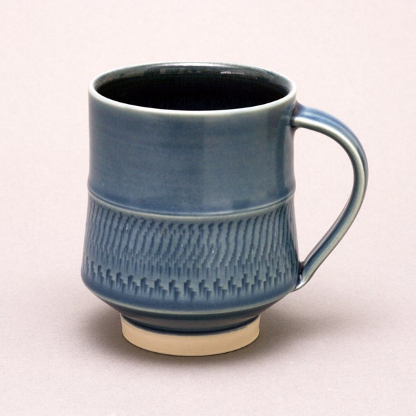 Wheel Thrown Blue Porcelain Mug with Chattering Texture by Hsin-Chuen Lin