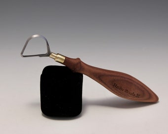 Pear Shaped Tungsten Carbide Looping Tool with Walnut Wooden Handle~The Hardest Pottery Trimming Tool Designed by Hsin-Chuen Lin