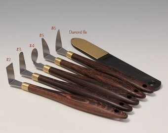 A Set of 5 Hardened 420 Stainless Steel Pottery Trimming Tools with Diamond File (©copy right #TXu 1-961-453) Designed by Hsin-Chuen Lin