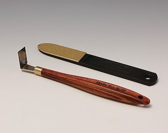 A Tungsten Carbide L-shaped Trimming Tool (TCW-2, Rectangle-Shaped) with Mopane Wooden Handle+Diamond file Designed by Hsin-Chuen Lin