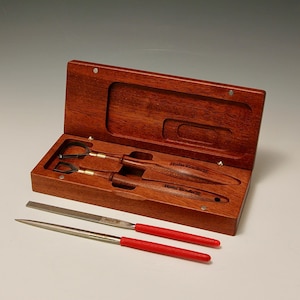 Pear & Square Shaped Carbide Loop Tools with 2 Diamond Files and a Wooden Storage Box~ Designed by Hsin-Chuen Lin