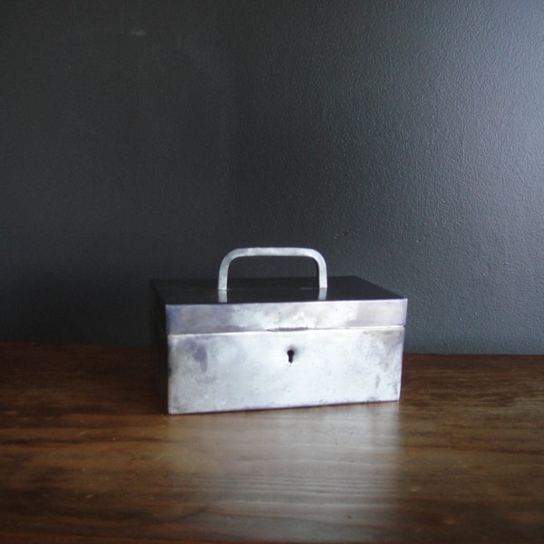 Industrial Metal Box, Vintage Locked Metal Box with Handle