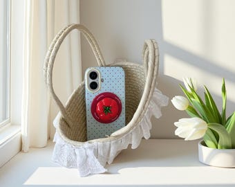 3D Polka Dot Tomato Case with Magnetic Grip Stand for iPhone 17 16 15 13 Pro Max MagSafe Back Cover
