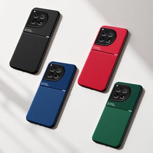 May include: Four mobile phone cases in black, red, blue, and green. Each case features a two-tone design with a textured lower section and a smooth upper section with a camera module. The cases have the text "GS DESIGN BEST OF YOURSELF".