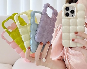 Funda para iPhone 16, 15, 14, 13 y 12 Pro Max con diseño de bloques 3D / Funda protectora brillante, elegante y moderna para chicas