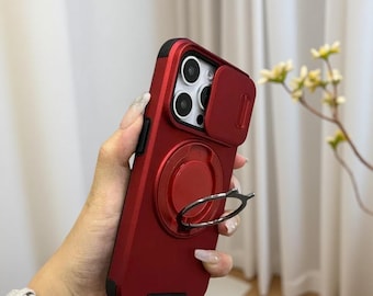 Funda protectora deslizante para cámara para iPhone 17 Air 17 Pro 16 16 Plus 15 14 13 12 11 con soporte magnético y protección antigolpes.