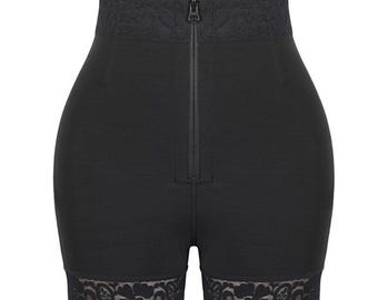 Pantalon sculptant taille haute, short amincissant à fermeture éclair, mélange d'élasthanne confortable