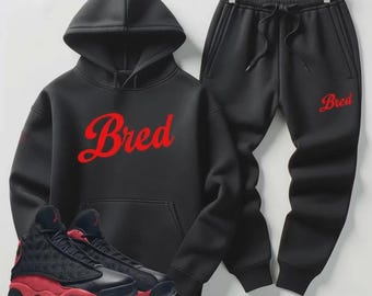 Zwart-rode joggingbroek heren joggingbroek met capuchon, passend bij Air Jordan 13 Bred-trainingspak