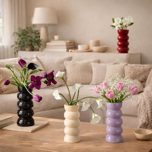 Jarrón de cerámica con burbujas, jarrón redondo apilado, decoración minimalista para el hogar, jarrón de mesa moderno, centro de mesa escultural, elemento decorativo para interiores.