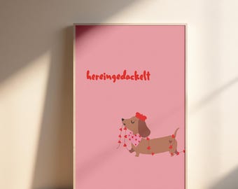 Póster de perro salchicha | Decoración de pared de perro salchicha | Estampado de perro salchicha adorable | Ilustración divertida de perro | Regalo para amantes de los perros | Póster de mascotas