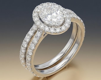 1.5 Carat Oval Moissanite Engagement Ring Set | Sterling Silver Bridal Band Fusion