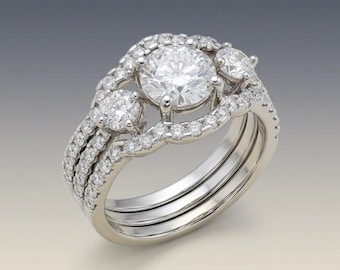 3-Piece Moissanite Bridal Set | 1 Carat Round GRA Certified | 925 Sterling Silver Stackable Rings