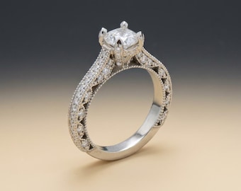 Moissanite Engagement Ring Sterling Silver | Vintage Solitaire Bridal Promise Anniversary Gift