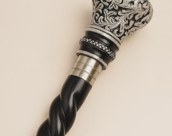 Vintage Silver-Tone Handle Walking Stick – Handcrafted Twisted Shaft Cane