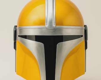 Mandalorian Yellow Steel Helmet | Full Metal Star Wars Replica | Adult Size Collectible Prop