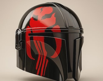 Capacete preto e vermelho estilo Mandaloriano | Armadura colecionável para cosplay | Réplica de capacete de ficção científica inspirado nas estrelas