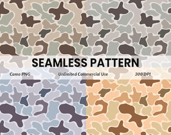 Patrón abstracto de camuflaje de pato sin costuras / 4 variaciones de color Camuflaje PNG / Papel digital de camuflaje neutro, desértico, urbano y cálido para sublimación