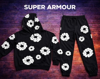 Herren Black Fleece Hoodie Jogger Set - Abstrakt Print Trainingsanzug