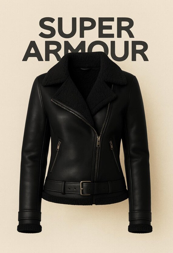 Women’s Shearling Aviator Jacket – Faux Leather Winter Coat with Fur Collar