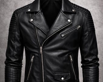 Men’s Leather Biker Jacket with Belt  Handmade Motorcycle Style Jacket