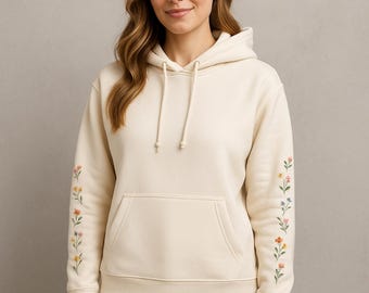 Sudadera con capucha y mangas florales para mujer • Sudadera minimalista con estampado floral estilo cottagecore